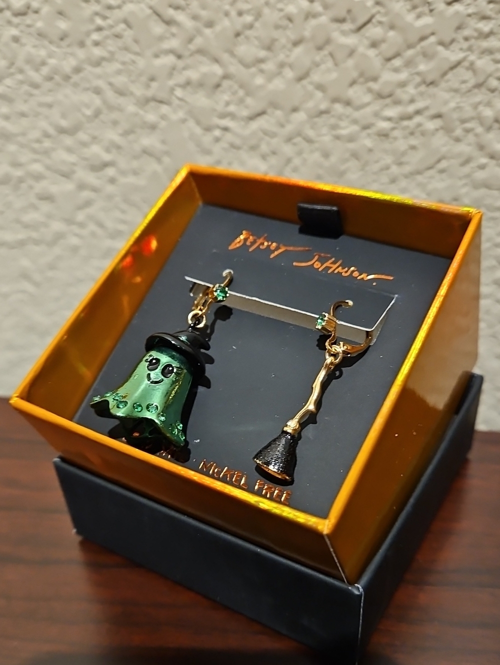 Betsey Johnson Green Witch Ghost & Broom Earrings